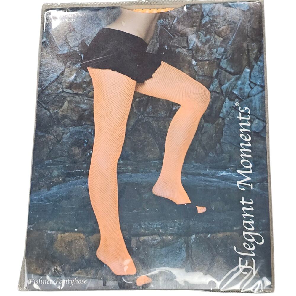 New Elegant Moments Fishnet Pantyhose One Size Orange Nylon Tights Costume